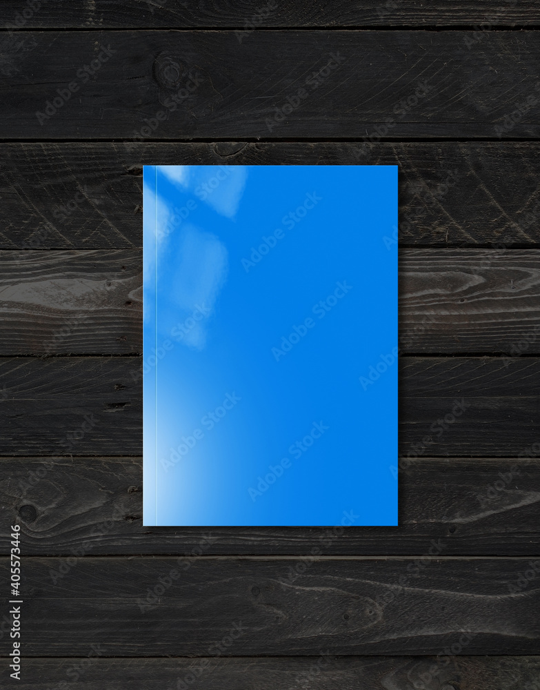 Canvas Prints Blue Booklet cover template on black wood background