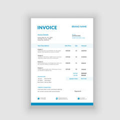 blue color business invoice template vector format