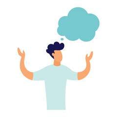 Flat style. Talking person. Man with thoughts on a white background. Illustration