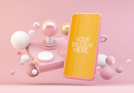 Pink Smartphone Mockup with Retro Joystick