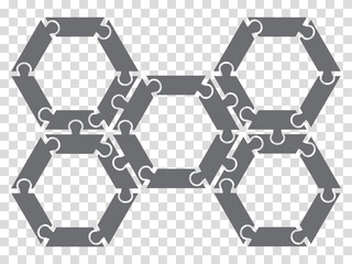 Simple icon hexagon puzzle in gray. Simple icon puzzle of the thirty elements  on transparent background for your web site design, logo, app, UI. EPS10.