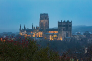 Fototapeta na wymiar Durham Cathedral on a Misty Evening at Winter. County Durham, England, UK