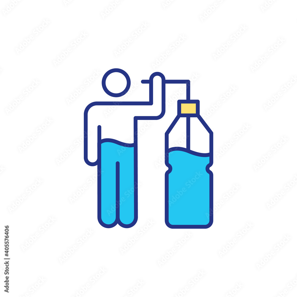 Poster drinking huge amount of water rgb color icon. stay hydrated by drinking different fluids. helps maxi