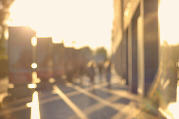 People City Bokeh, Golden Glow - Street Urban Blurred Background.