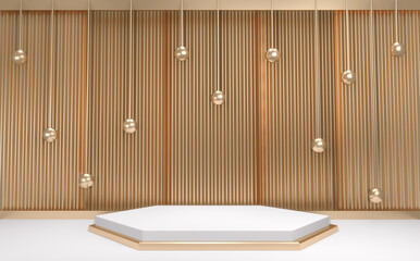 Fototapeta premium Golden Podium minimal geometric white and gold style abstract.3D rendering