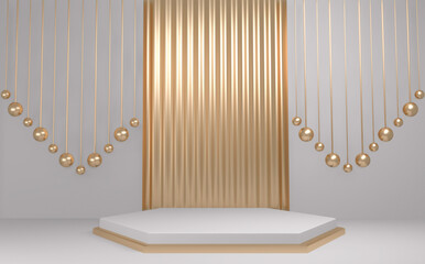 Golden Podium minimal geometric white and gold style abstract.3D rendering