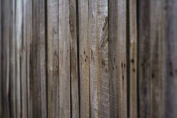 Fence of wooden, vertical slats. Texture. Close-up