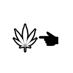Pointing finger hand with a marijuana leaf icon isolated on white background