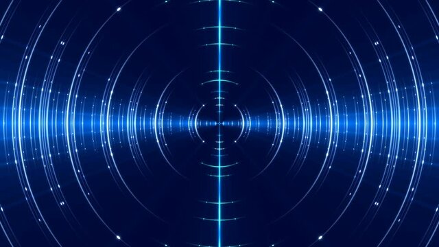 blue abstract background, motion circles and flashing sparks, loop