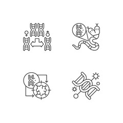 DNA manipulation linear icons set. Chromosome division. Genetic mutation. Gene silencing. Customizable thin line contour symbols. Isolated vector outline illustrations. Editable stroke