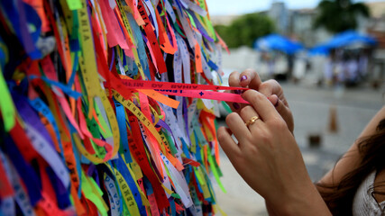 salvador, bahia, brazil - january 13, 2021: tourists and devotees are seen at the Senhor do Bonfim...