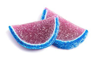 Blue and Purple Candy Fruit Slice on a White Background