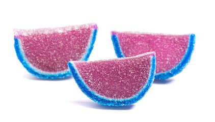 Blue and Purple Candy Fruit Slice on a White Background