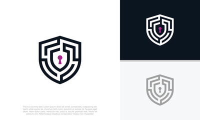 Shield Security logo symbol for technology. Labyrinth logo. Security Logo. Abstract analytic Logo.