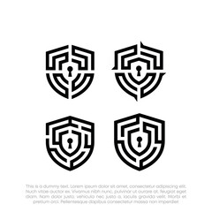 Set Shield Security logo symbol for technology. Labyrinth logo. Security Logo. Abstract analytic Logo.