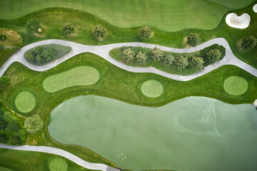 Golf course seen from above aerial view from drone