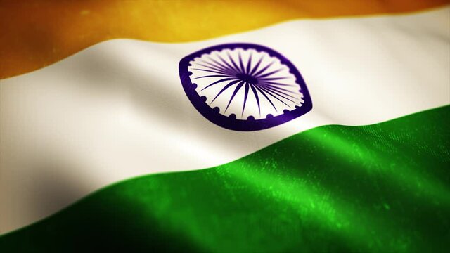 India Flag Background Waving Seamless Looping/ 4k animation of a vintage grunge textured india flag background waving, with wind and fabric effects seamless looping