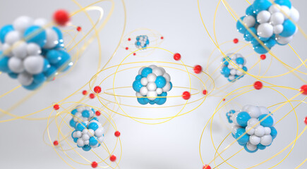 The nucleus of atom, an atom and its nucleus, electrons rotate, protons, elementary particles, neutrons, electron, atomic energy