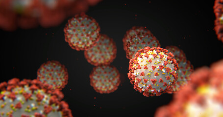 Obraz na płótnie Canvas Coronavirus 3D animation SARS-CoV-2 Virus, 2019-nCoV Infecting Human Cells, SARS, MERS, flu, influenza. High Quality 3D render. Microorganisms Pathogens bacterium