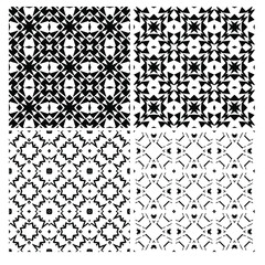 Set of four black and white seamless hand drawn texture designs for backgrounds, vector illustration.