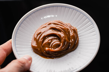 closeup of dulce de leche typical food traditional sweet dessert from cordoba argentina