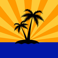 Sunset island palm icon 
