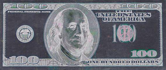 Macro One Hundred Dollar Bill. Negative image