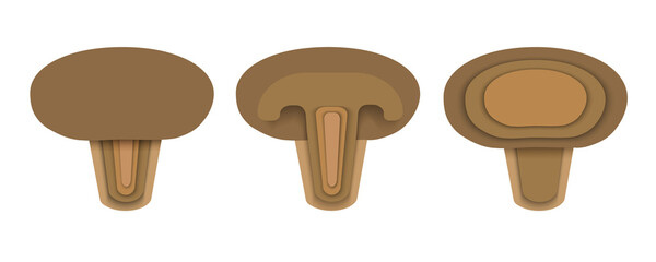 Paper mushroom icon vector, mushroom sign
Set templates of mushrooms for decoration, design and 
for cooking. Vector illustration.