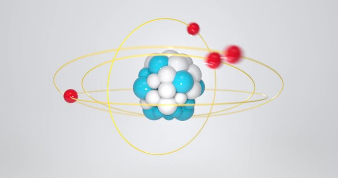 The nucleus of atom, an atom and its nucleus, electrons rotate, protons, elementary particles, neutrons, electron, atomic energy
