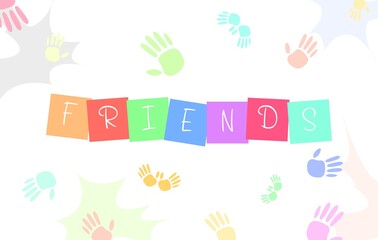 Happy Friendship Day background with cute little boys and girls illustration and colorful text Friends.