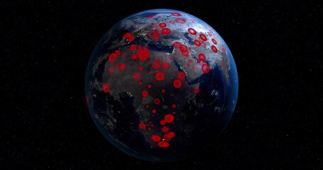 Global epidemic on the Earth, spread of coronavirus on the globe 3D render animation - Powered by Adobe
