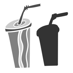 Isolated vector black and white illustration design of lined ornamental glass with a straw