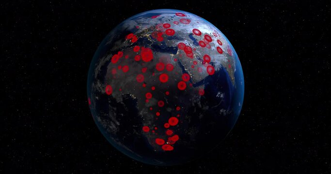 Global epidemic on the Earth, spread of coronavirus on the globe 3D render animation - Powered by Adobe