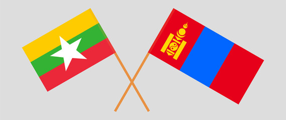 Crossed flags of Myanmar and Mongolia