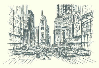 New York City sketch style vector isolated illustration