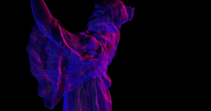 Ancient greek statue in wireframe with neon bright colors. Classic masterpiece in digital 3d model reconstruction. Pop vaporwave colors and digital distortion over wireframe animation