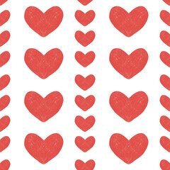Red hearts seamless pattern. Simple hand drawn valentine's day illustration