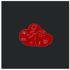 Valentine's Day greeting red card template with hearts. Doodle elements