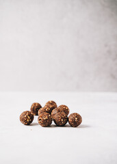 protein energy balls on grey background