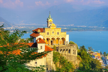 View of Madonna del Sasso Church above Locarno city and the Maggiore lake - Blick auf Madonna del...
