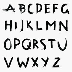 Handdrawn dry brush font. Modern brush lettering. Grunge style alphabet. Vector illustration.