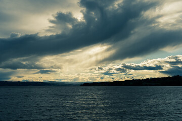 Evening clouds bove Lake Mjøsa toward the town of Gjøvik.