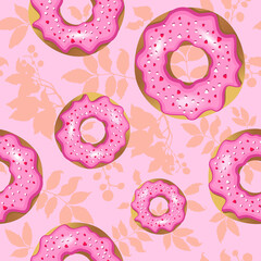Vector pattern with the image of donuts in sugar glaze. Background for the design of a business website for a home confectionery bakery. Suitable for a cover on social networks.