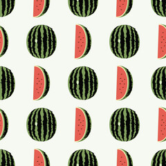 Watermelon pattern with slice on white background