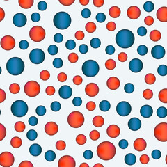 Pattern of gradient balls of blue and red color on a white background
