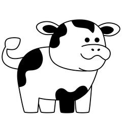 Black line art cow isolated on a white background. Flat design for poster or t-shirt. Vector illustration