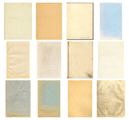 Paper and textile textures set. Blank old pages with rough faded surface. Perfect for background and vintage style design. Empty place for text.