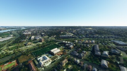 City of Washington, Washington from a bird's eye view, Washington aerial, photorealistic 3D render