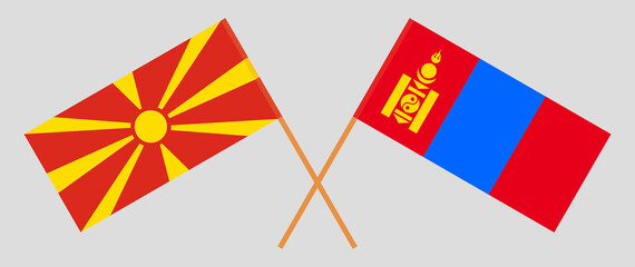 Crossed flags of North Macedonia and Mongolia