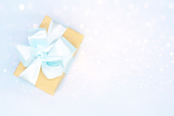 gift craft box on a blue background. Valentine's Day. The concept of the holiday